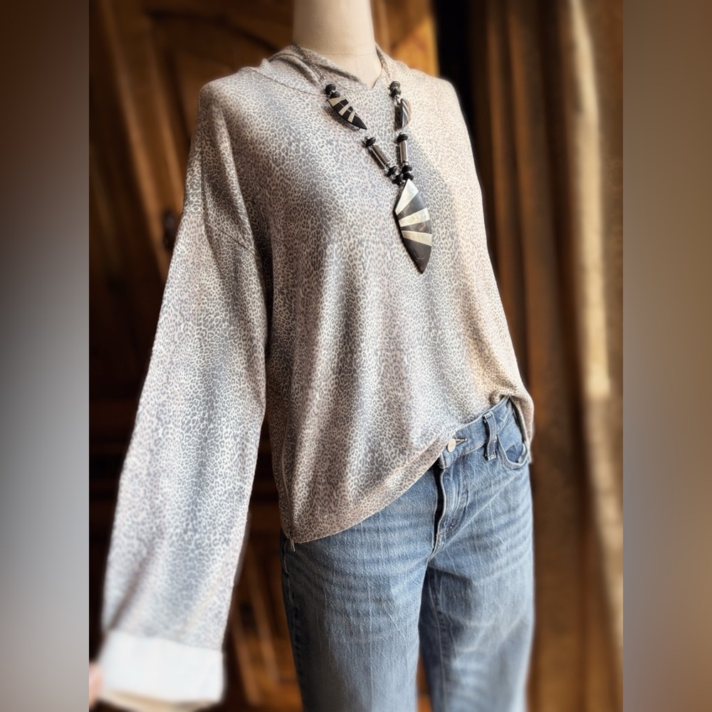 Chaser Oversized Hooded Pullover Top - Tan/Brown/Cream - Size S NWT